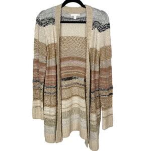 Westport Medium M Brown Blue Multi Striped Textured Open Front Cardigan Sweater